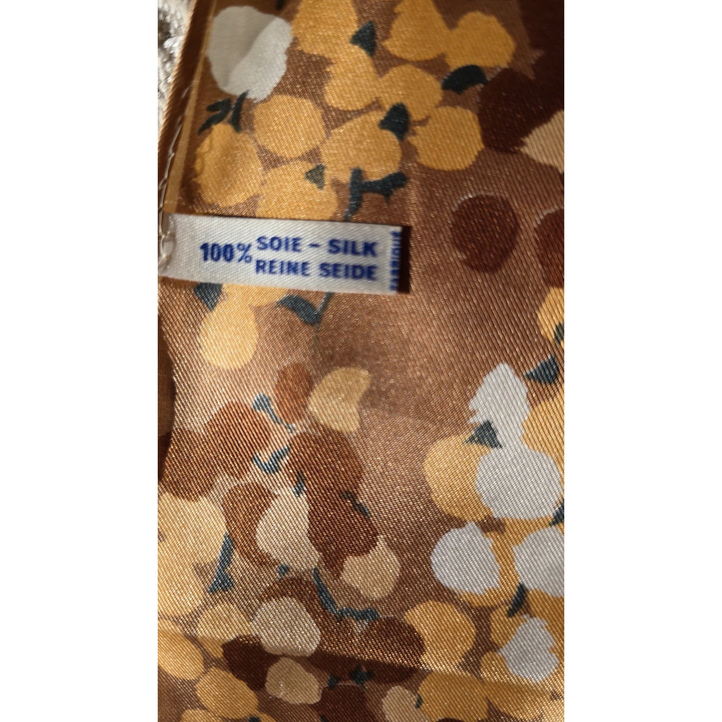 Vintage Jean Dessès Paris Pure Long Brown Beige Twill Silk Scarf , Floral Design