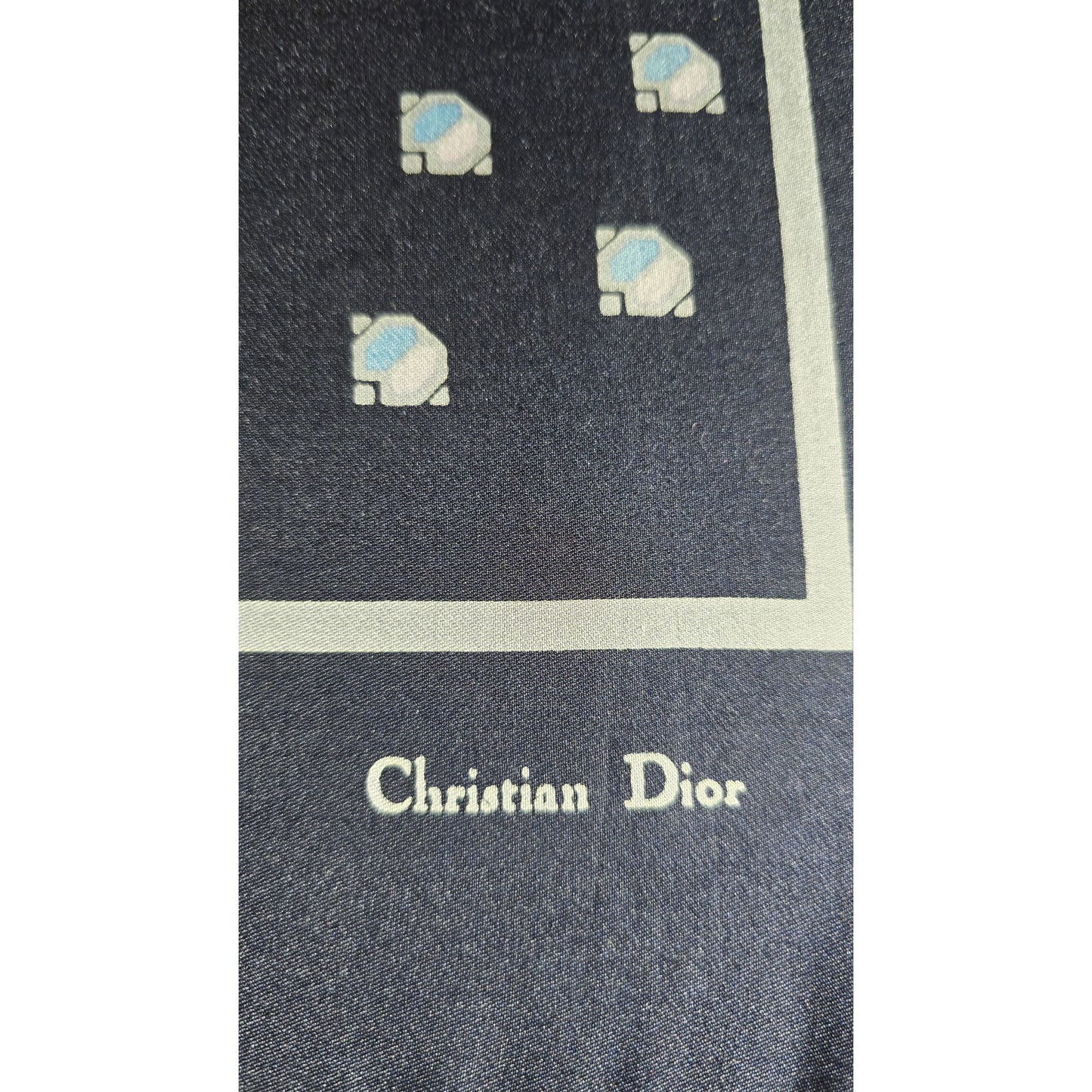 Christian Dior Vintage Silk Pocket Square – Navy Geometric, Made in France