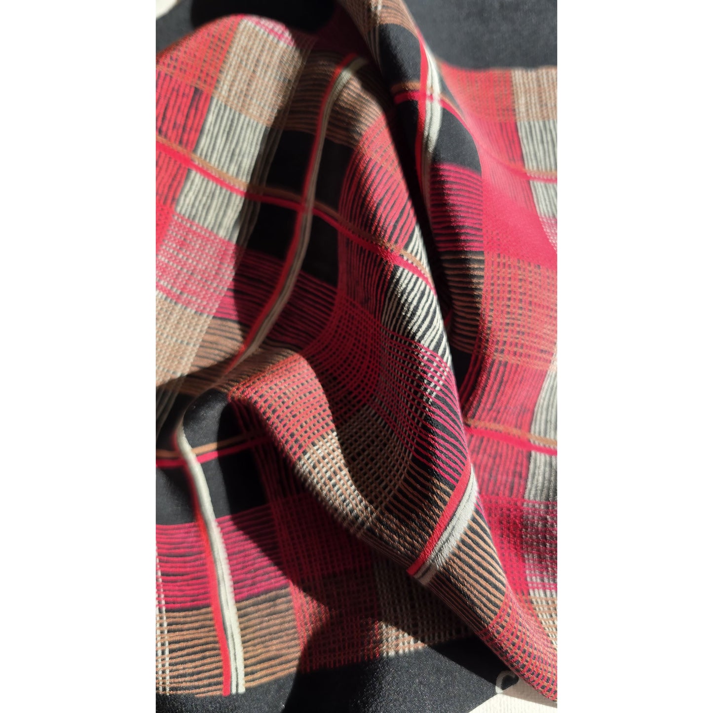 Christian Dior Vintage Black Silk Tartan Pocket Square