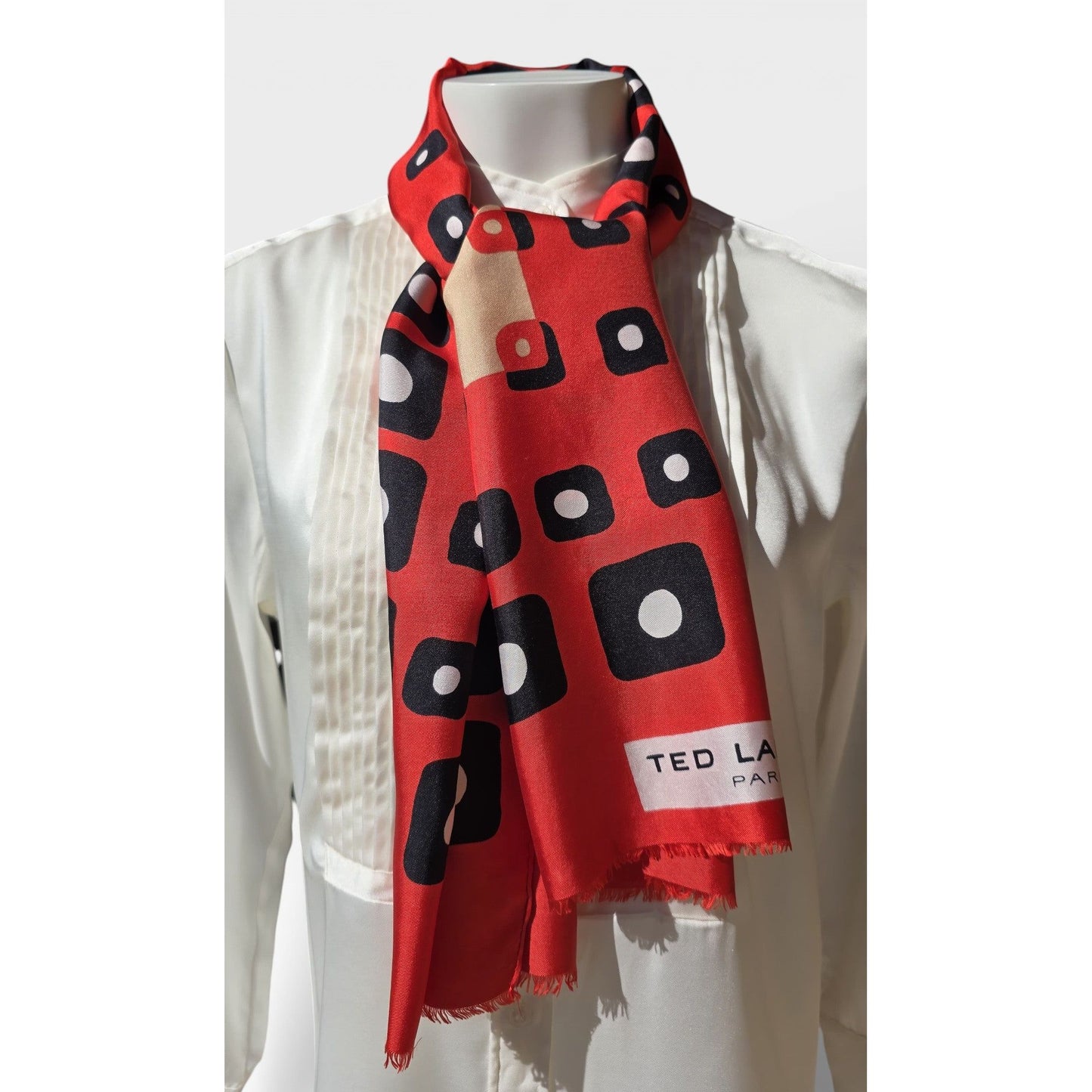 Vintage Ted Lapidus Paris Geometric Silk Scarf - Red & Black Mod Stole (1970s)