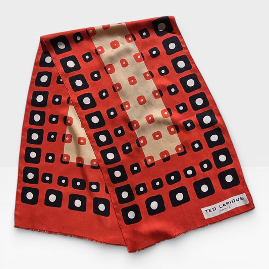 Vintage Ted Lapidus Paris Geometric Silk Scarf - Red & Black Mod Stole (1970s)