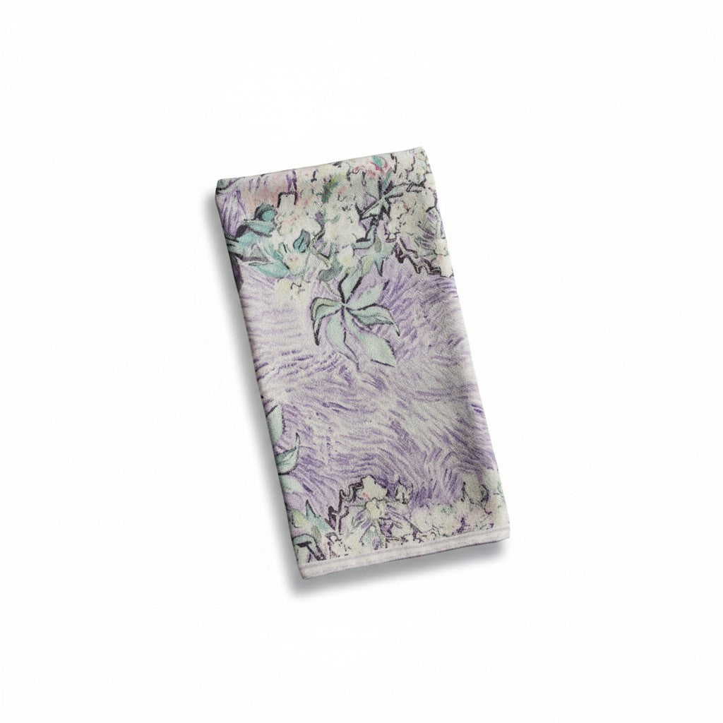 Silk Wool Floral Square Scarf 65 x 65 cm – Pastel Lilac & Green Herringbone Weave