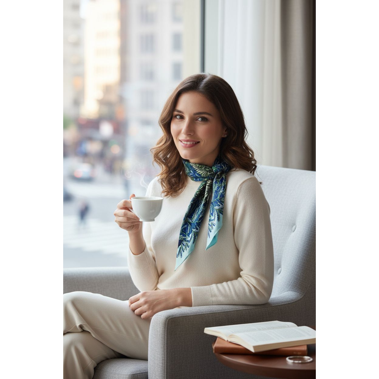 100% Twill Silk  Scarf "Jungle Castle"