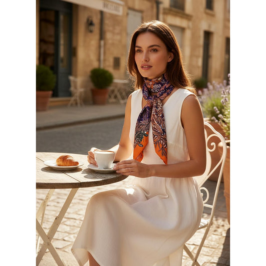 100% Twill Silk  Scarf "Jungle Castle"