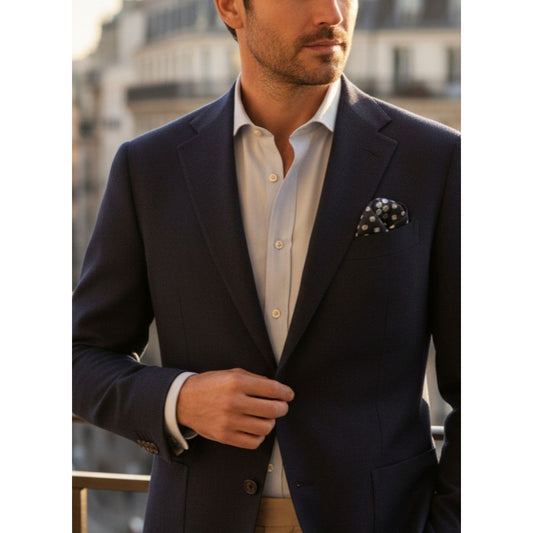 Christian Dior Vintage Silk Pocket Square – Navy Geometric, Made in France