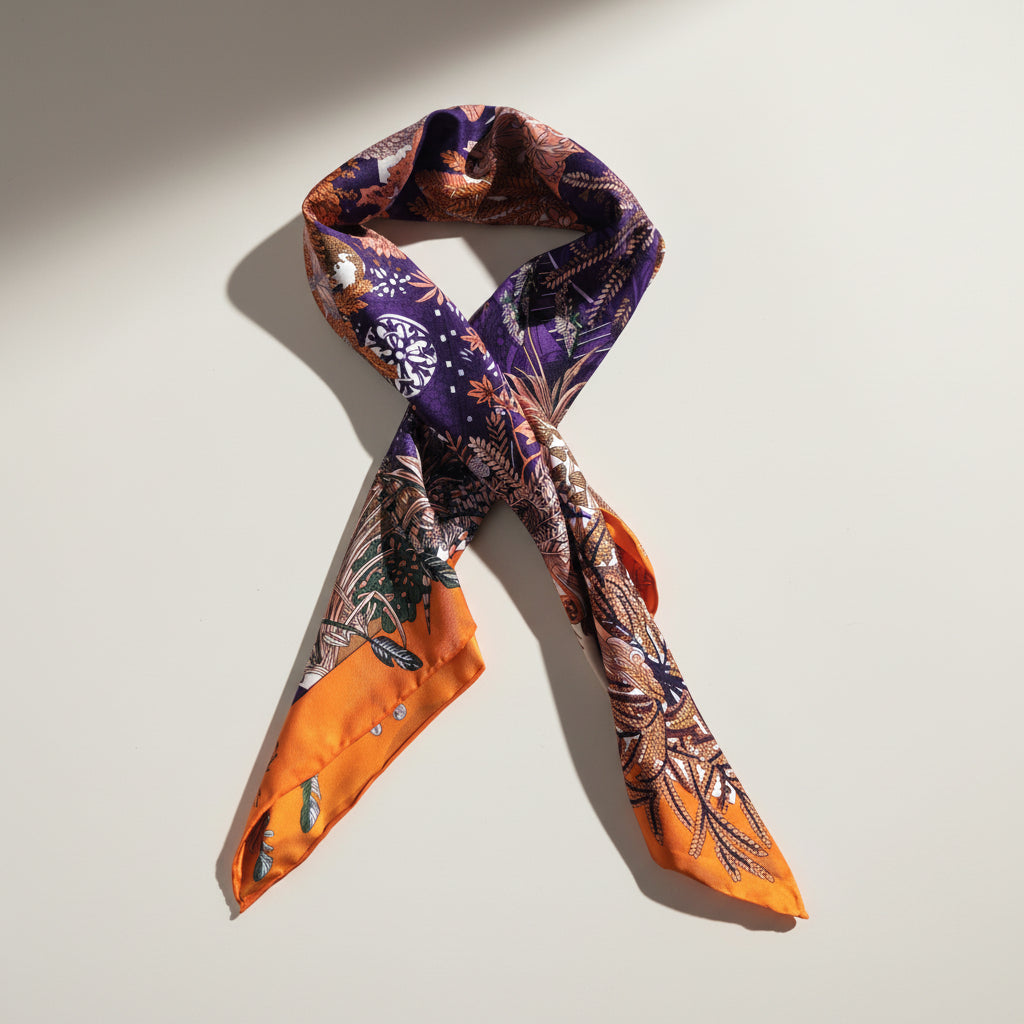 100% Twill Silk  Scarf "Jungle Castle"