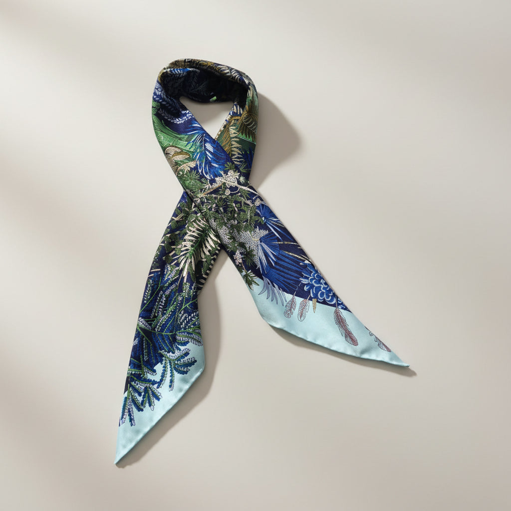 100% Twill Silk  Scarf "Jungle Castle"