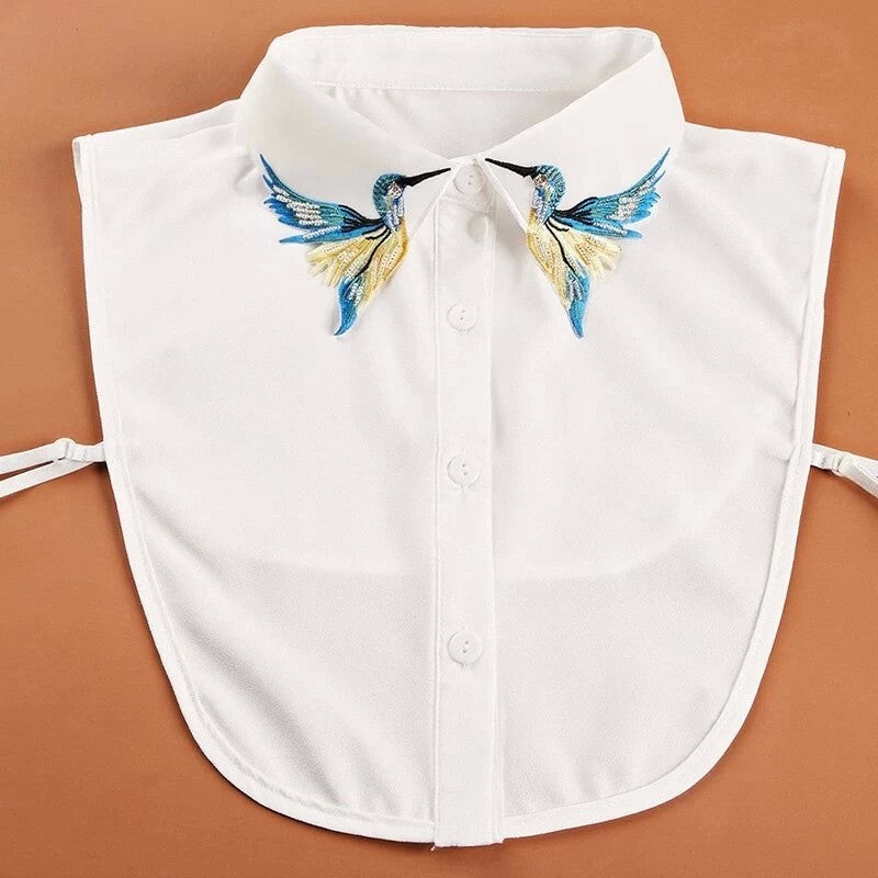 Faux Collar Shirt  Embroidered With Rhinestones