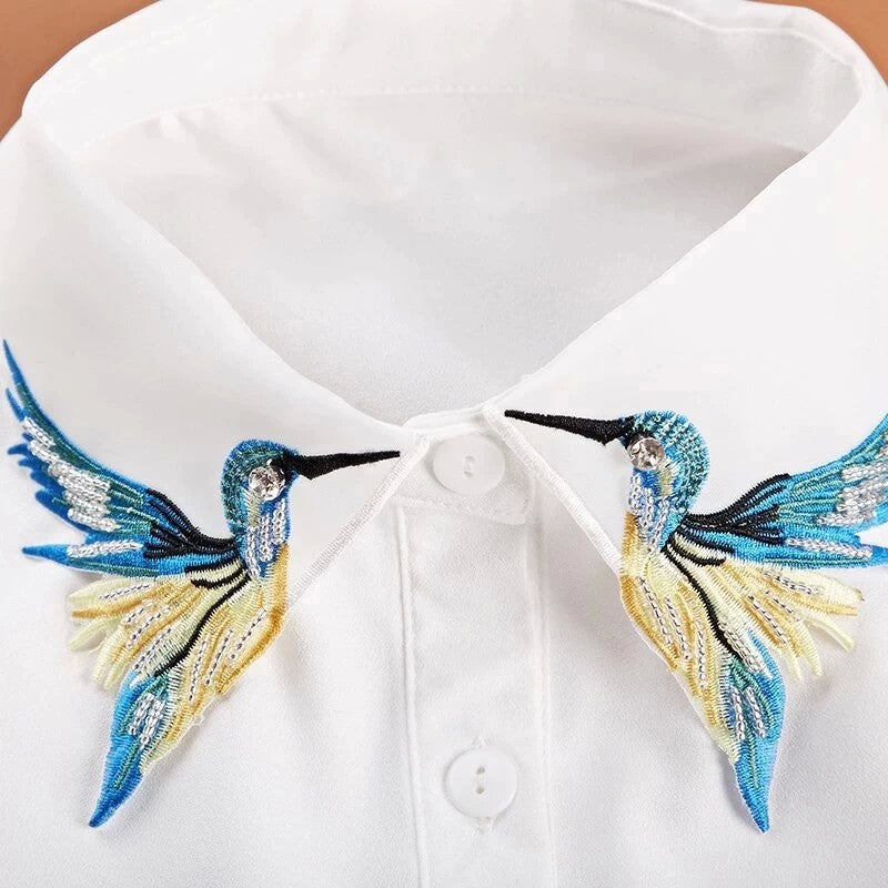 Faux Collar Shirt  Embroidered With Rhinestones