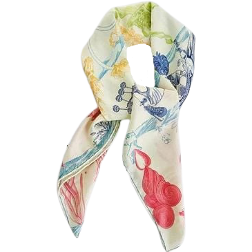 100% Twill Silk  Scarf "Medieval Animals"