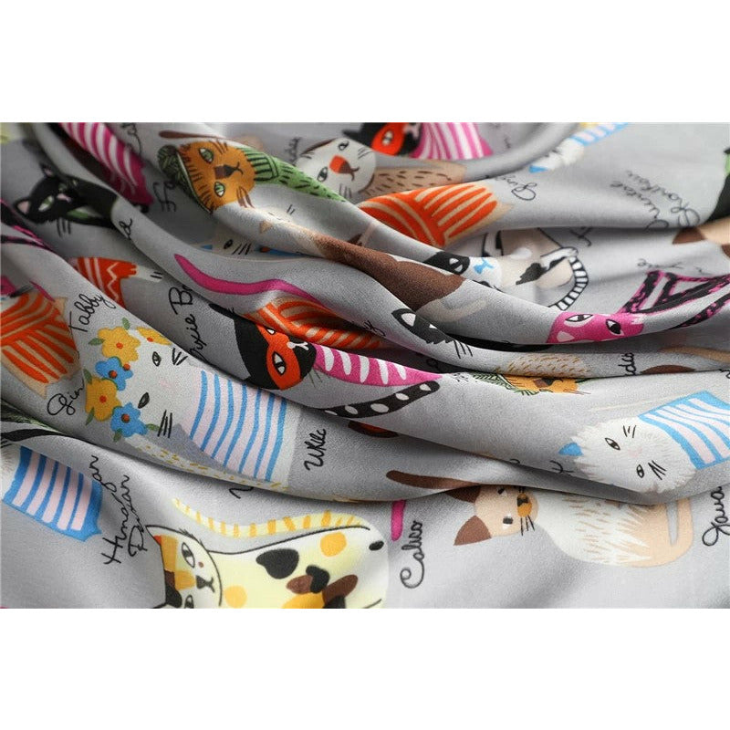 Square Satin Scarf "Cat World"