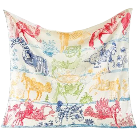 100% Twill Silk Scarf "Medieval Animals"