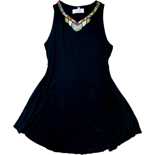 Bead Trim Black Dress