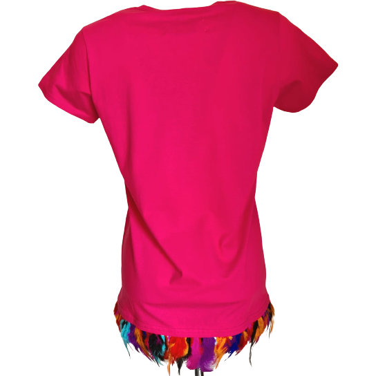 Cotton T-Shirt With Real Feathers