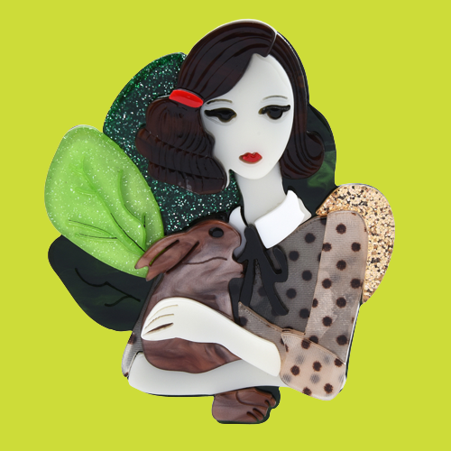 "Girl With Rabbit" Acrylic Brooch