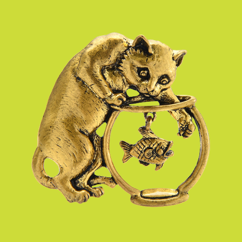 Vintage Style Brooch "Cat And Aquarium"