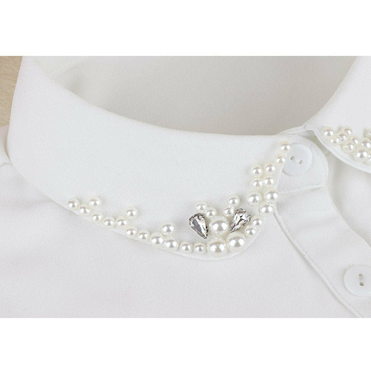 Faux Shirt Collar Embroidered With Pearls And Chrystals