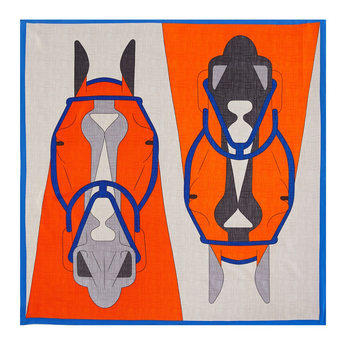 100% Twill Silk  Scarf "Double Horse"