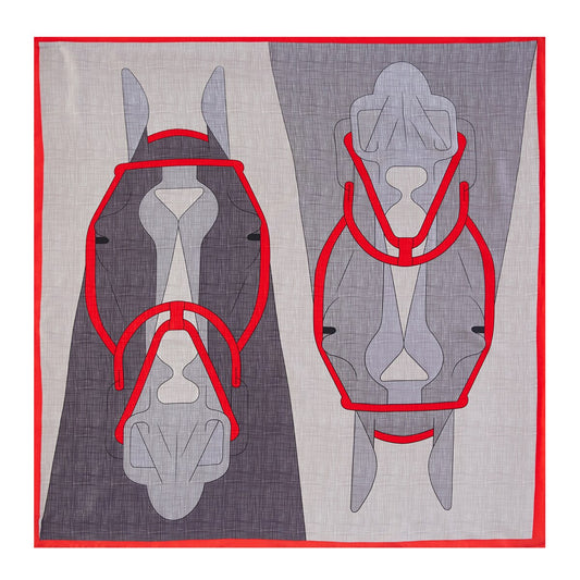 100% Twill Silk  Scarf "Double Horse"